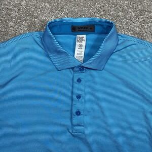 G/FORE Shirt Mens Medium Blue Polo Striped Performance Golf Striped Stretch